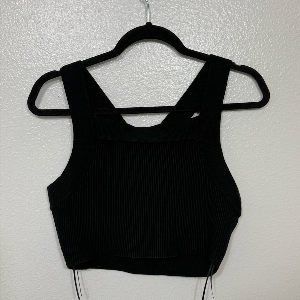 House of Harlow 1960 Black Ribbed Crop Tank Criss Cross Back